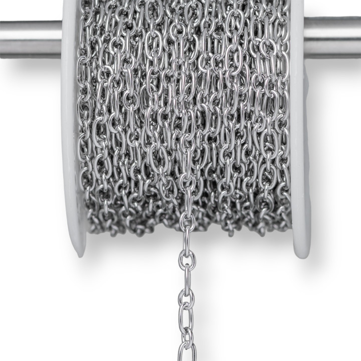 Catena Di Acciaio Ovale Schiacciato 3,3x6mm+ Forzatina Filo 0,8mm 10 Metri