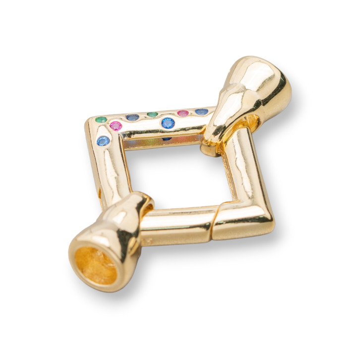 Broche De Rombo De Plata De Ley 925 24x34mm Con Copa De 7mm Con Puntos De Luz 1pc Dorado