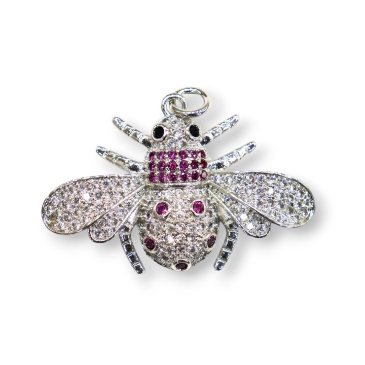 Pendentif Pendentif Bronze Avec Zircons Set Abeilles Mod.1 30x20mm 4pcs