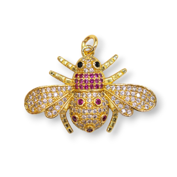 Bronze Pendant Pendant With Zircons Set Bees Mod.1 30x20mm 4pcs Golden
