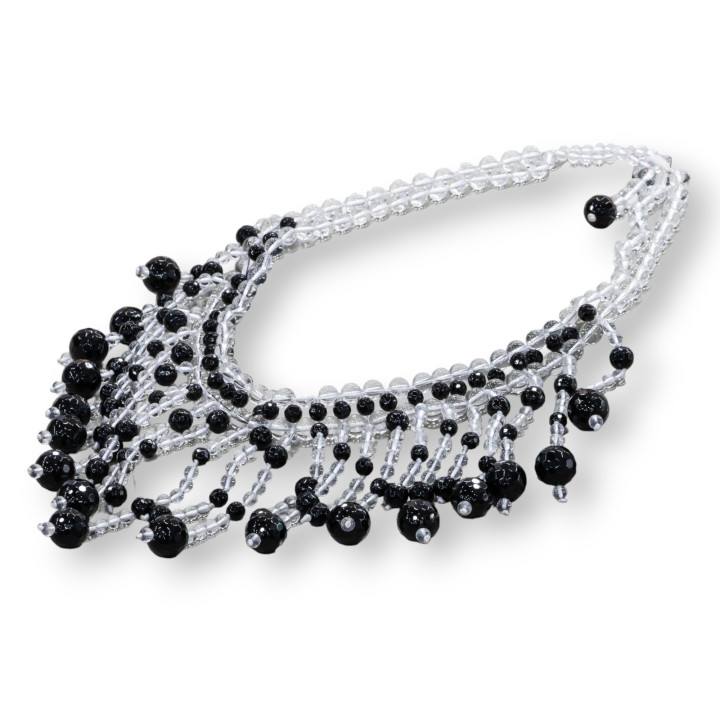 Rock Crystal and Onyx Cascading Gemstone Necklace 50-53cm