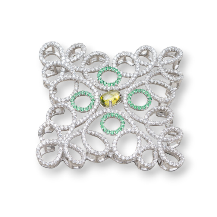 Componente Connettore Centrale Di Argento 925 Con Zirconi 40x40mm 1pz