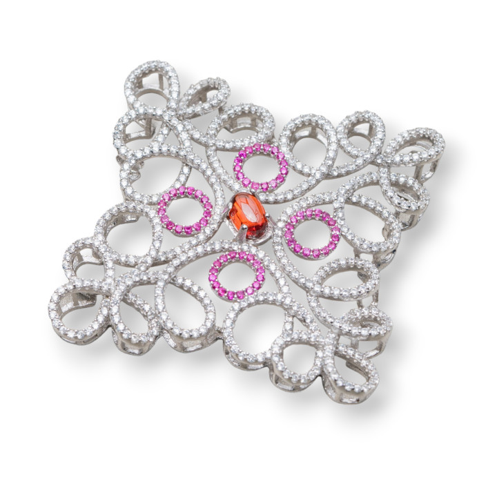 Componente Connettore Centrale Di Argento 925 Con Zirconi 40x40mm 1pz MOD2