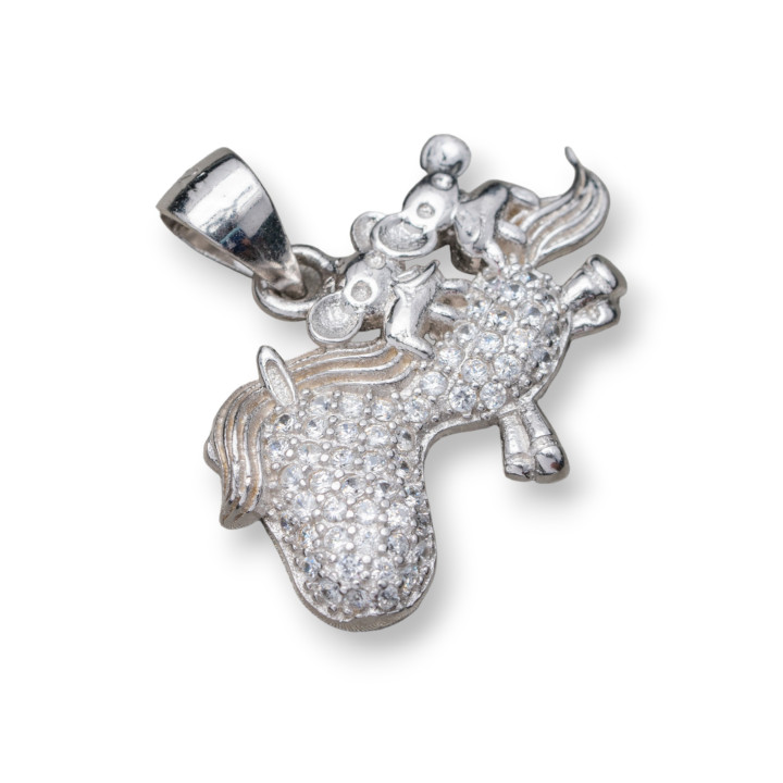 Colgante de Plata de Ley 925 Con Circonitas Unicornio 23x21mm 2pcs MOD2 Rodio
