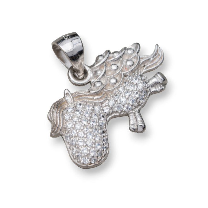Colgante de Plata de Ley 925 Con Circonitas Unicornio 23x21mm 2pcs MOD3 Rodio