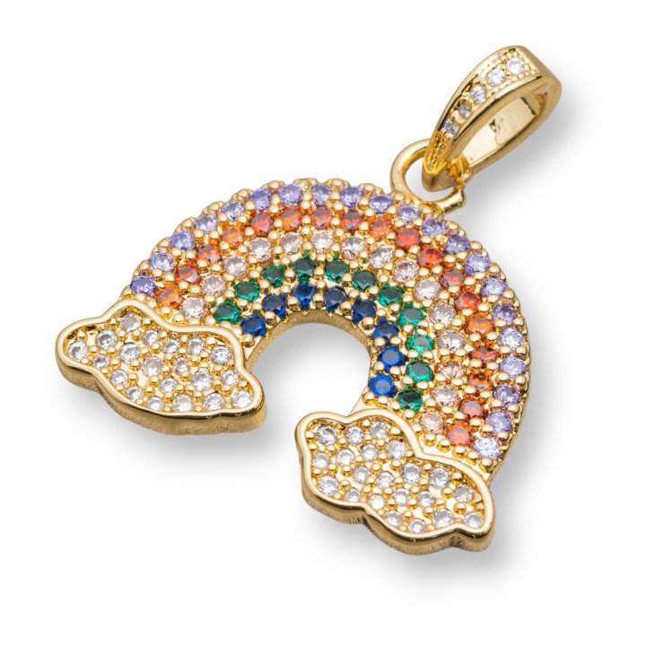 Pendentif Pendentif en bronze avec oxyde de zirconium multicolore pavé arc-en-ciel avec nuages 26x29mm 5pcs