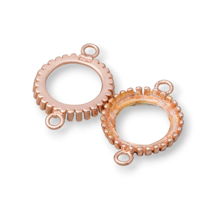 Componente Castone Di Argento 925 Connettore Tondo Esterno 14mm Interno 12mm 6pz Oro Rosa