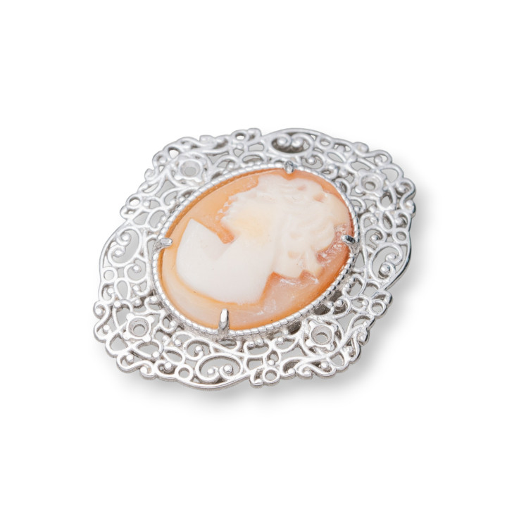 Verbindungselement aus 925er Sterlingsilber mit barocken Kameen, 24 x 28 mm, 2 Stk. Rhodium