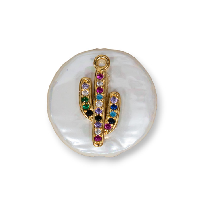 Round Mallorcan Pearl Intermediate Component With Multicolor Zircons Pavè Cactus 20mm 6pcs