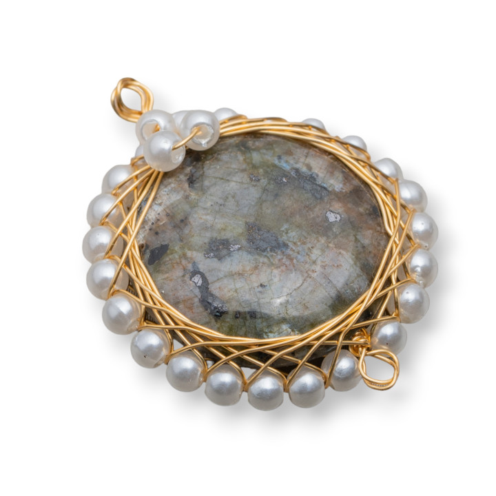 Εξάρτημα σύνδεσης πέτρας με ορείχαλκο και στριφτές χάντρες 6 τμχ 24-26 mm