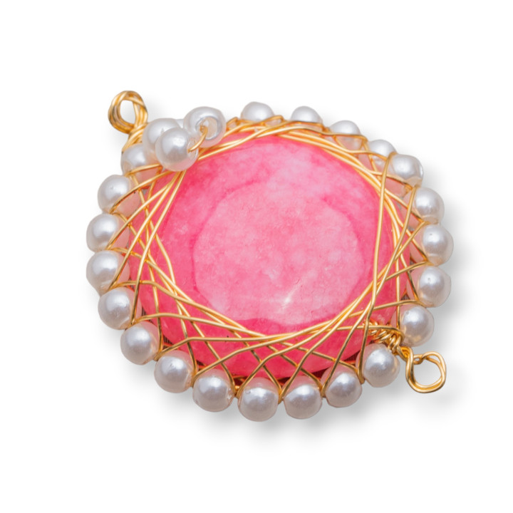 Connecteur Composant De Pierres Avec Laiton Et Perles Entrelacées 6pcs 24-26mm Rhodochrosite Jade