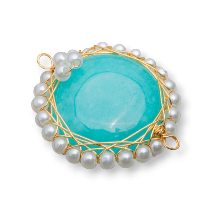 Connecteur Composant De Pierres Avec Laiton Et Perles Entrelacées 6pcs 24-26mm Turquoise Jade