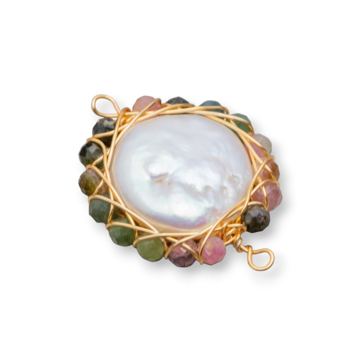 River Pearls Komponente mit ineinander verschlungenen Steinen im Diamantschliff 2 Stück 22–24 mm Turmalin