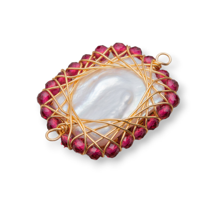 Componente Di Perle Di Fiume Con Pietre Diamond Cut Intrecciati 2pz 24x30mm