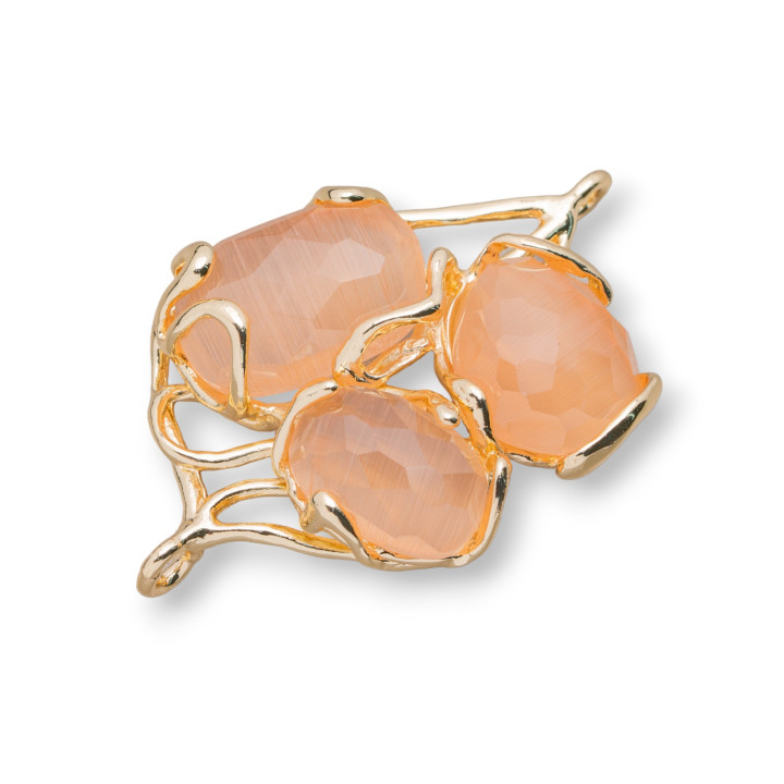 Bronze Intermediate Component With Cat's Eye 3 Stones 32x50mm