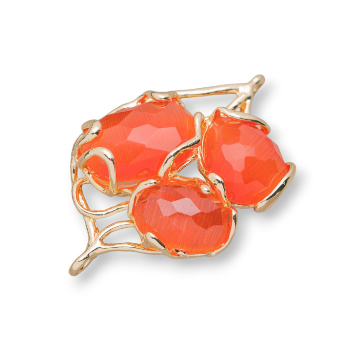 Bronze Intermediate Component With Cat's Eye 3 Stones 32x50mm Orange