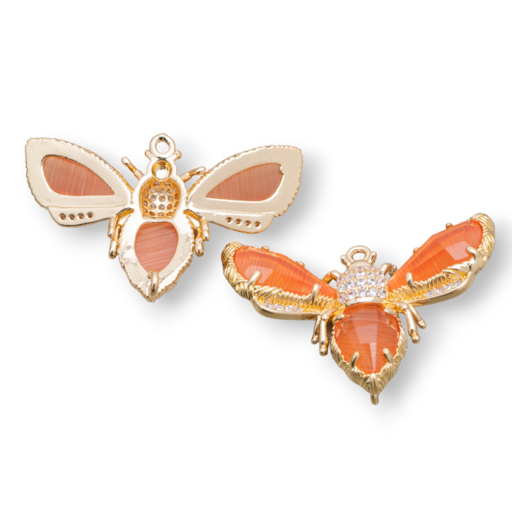 Componente Intermedio Bronce Con Abeja Ojo De Gato 32x20mm 4uds Naranja