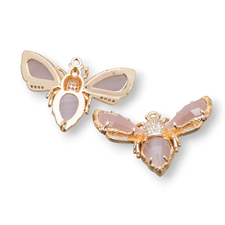 Componente Intramezzo Di Bronzo Con Occhio Di Gatto Ape 32x20mm 4pz Cipria