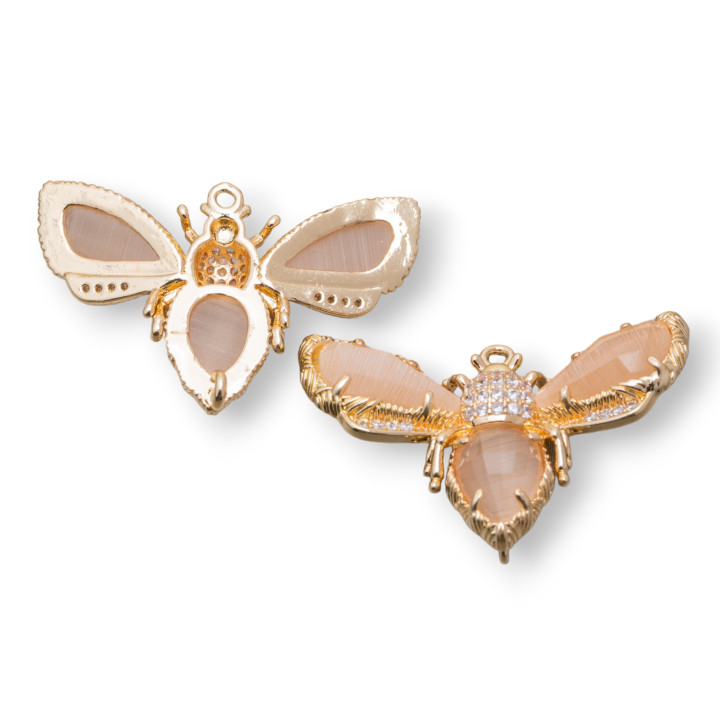 Composant Intermédiaire Bronze Avec Abeille Cat Eye 32x20mm 4pcs Pêche