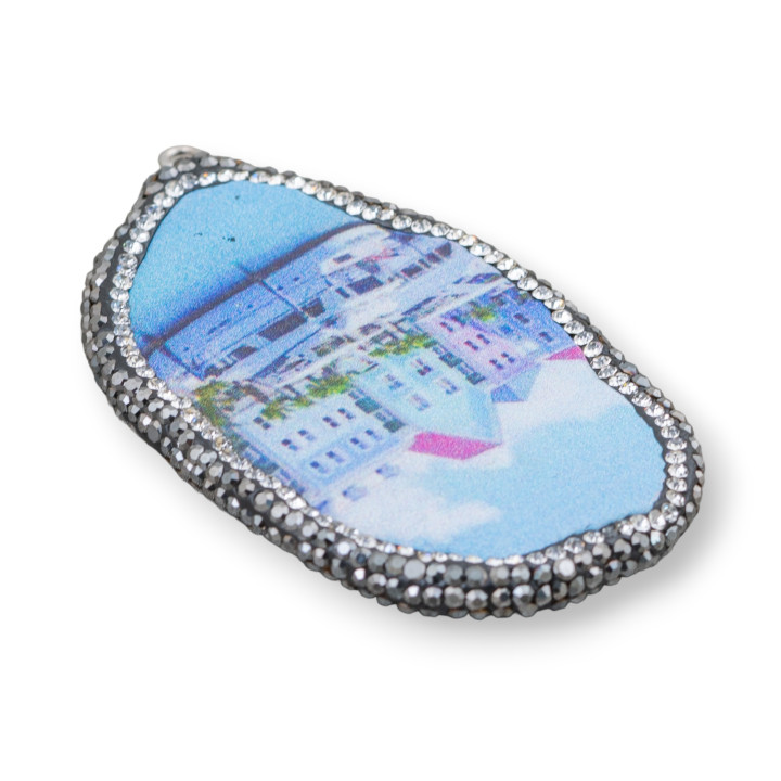 Agate Component Plate With Marcasite Rhinestones Variable Size 38-65mm 1pc MOD6