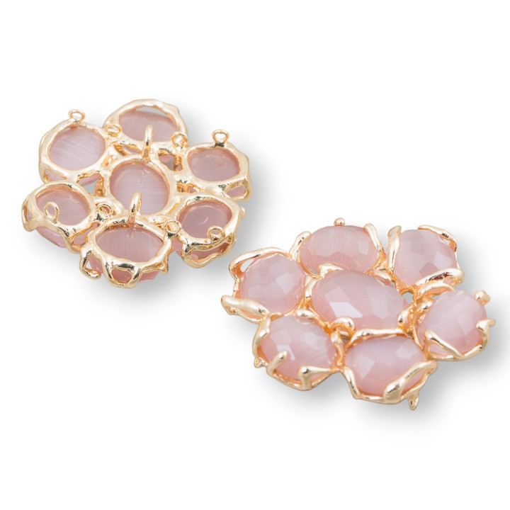 Messing-Zwischenkomponente mit 7 Katzenaugen-Cabochons 1pc Pulver