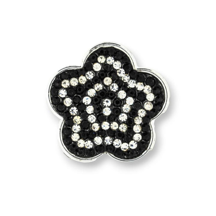 Componente Intramezzo Microfuso Con Strass 4pz Doppio Foro Passante 24mm Fiore Nero