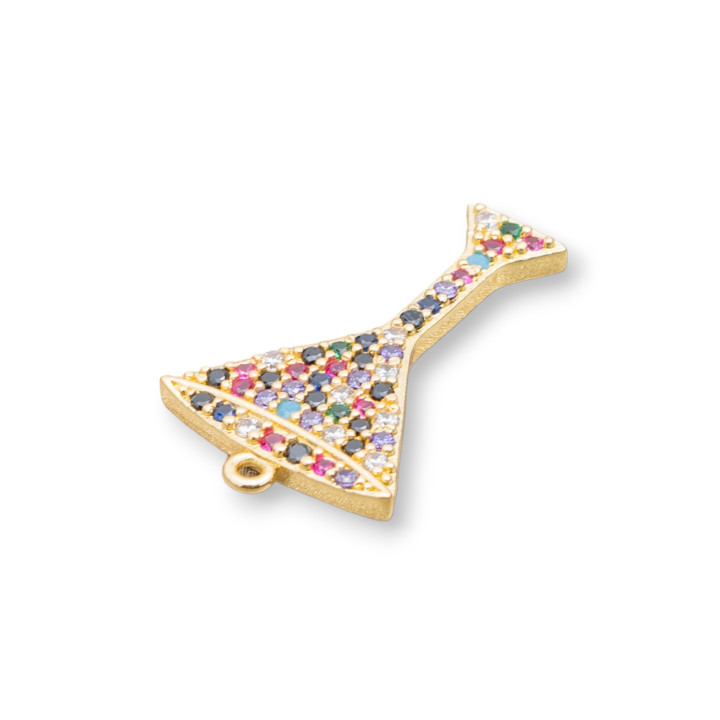 Componente Pendente Di Bronzo Con Zirconi Multicolor Pavè Calice Con Un Anellino 14x25mm 8pz