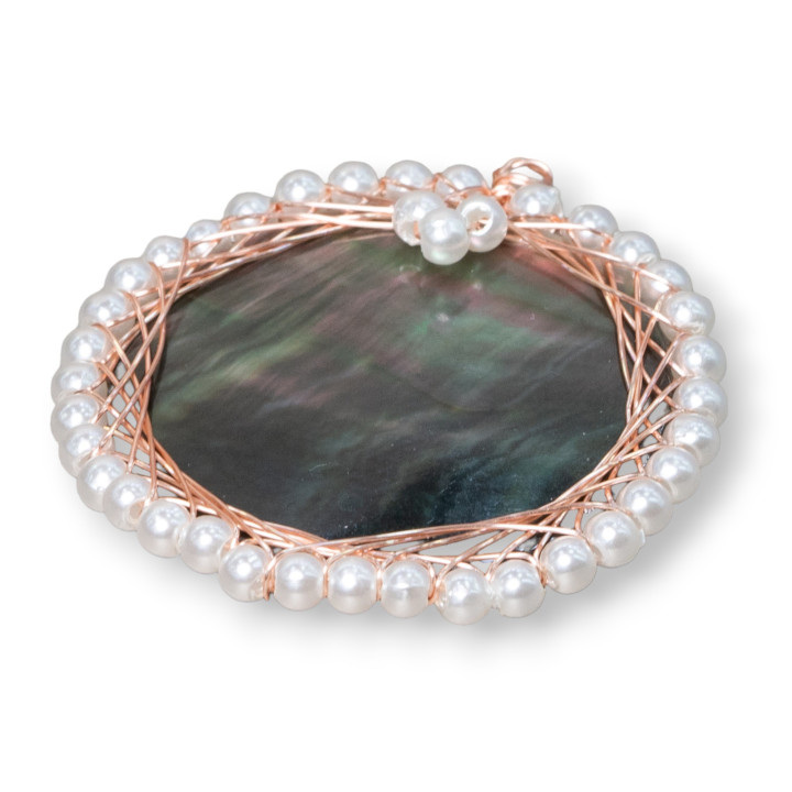 Ορειχάλκινο κρεμαστό εξάρτημα με μαργαριτάρι με στριφτές χάντρες 36mm 2τμχ