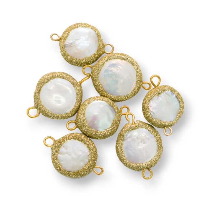 Component Connector with Glitter Edged River Pearls 2 Small Rings 15-18mm 10pcs