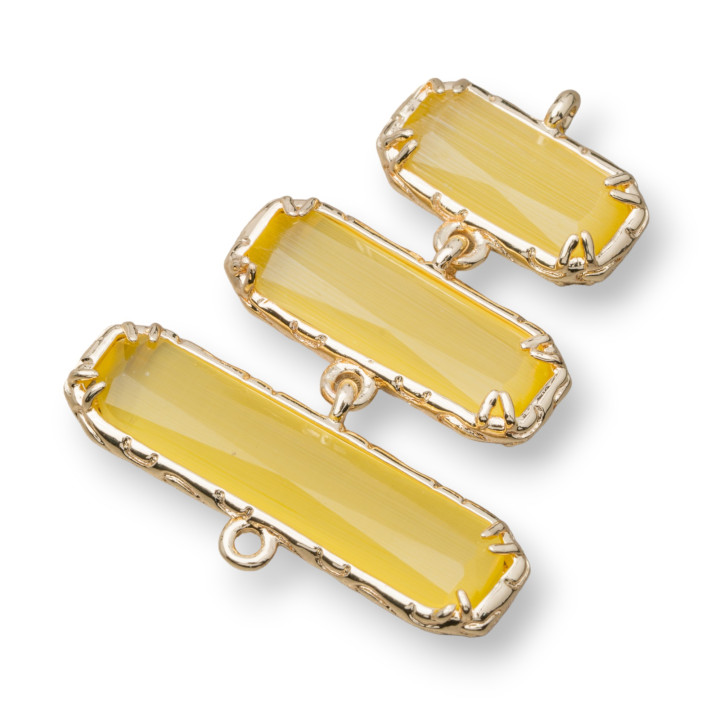 Connettore Componente Cabochon Di Occhio Di Gatto Incastonato 30x36mm 4pz A Scalare Giallo Chiaro