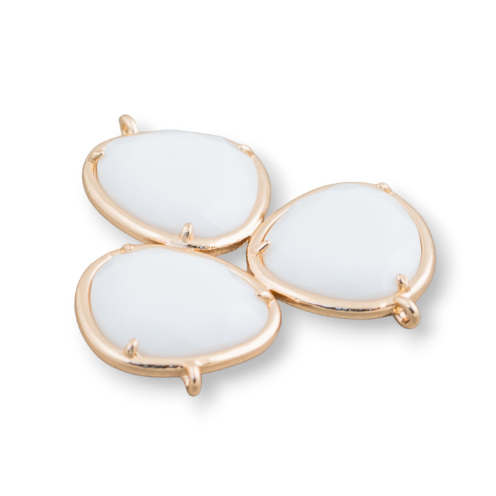 Connettore Componente Di Bronzo Con Occhio Di Gatto A 3 Pietre 3pz Bianco