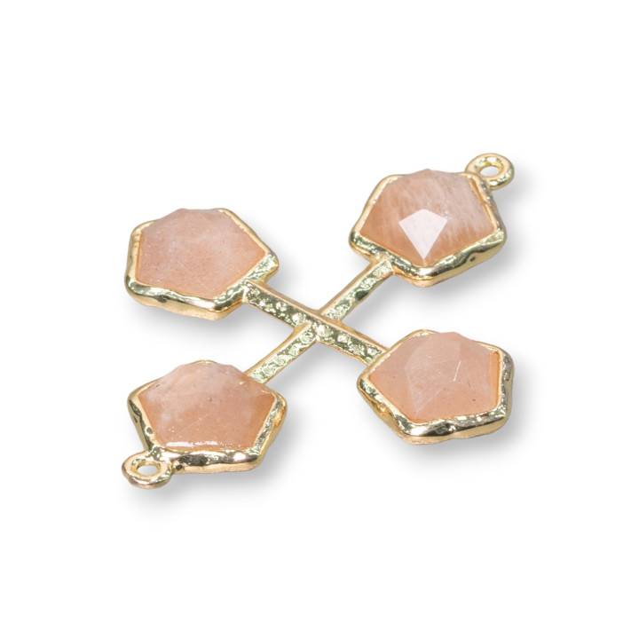 Conector de componente de latón con piedras cruzadas con 2 anillos 32x40mm 1pc