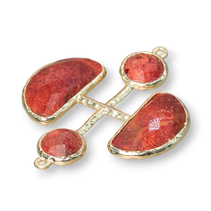 Conector Componente Latón Con Piedras Cruzadas Con 2 Anillos 36x43mm 1pc Madrepora