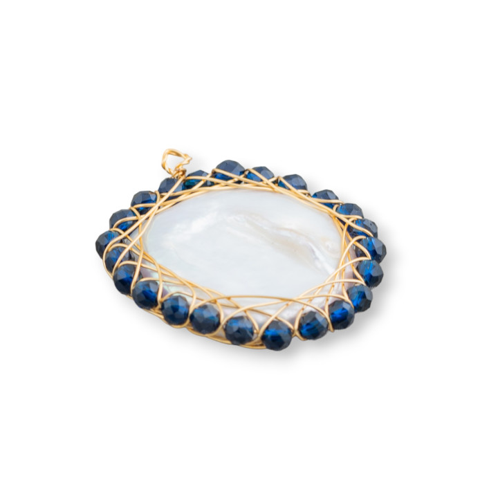 Connettore Componente Di Perle Di Fiume Con Pietre Diamond Cut Intrecciati 26mm 1pz Blu