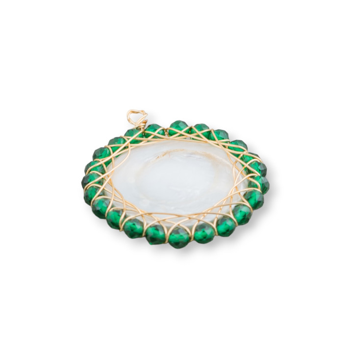 Connector Component of Freshwater Pearls with Braided Diamond Cut Stones 26mm 1pc Green