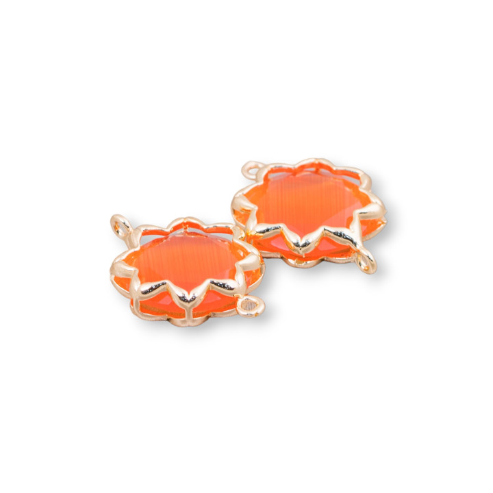 Connettore Componente Di Ottone Con Occhio Di Gatto Stella Del Mattino 16mm 8pz Arancio Intenso