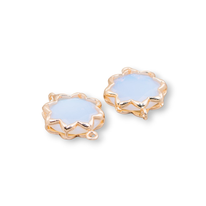 Μπρούτζινος σύνδεσμος εξαρτημάτων με Cat's Eye Morning Star 16mm 8τμχ Opal White