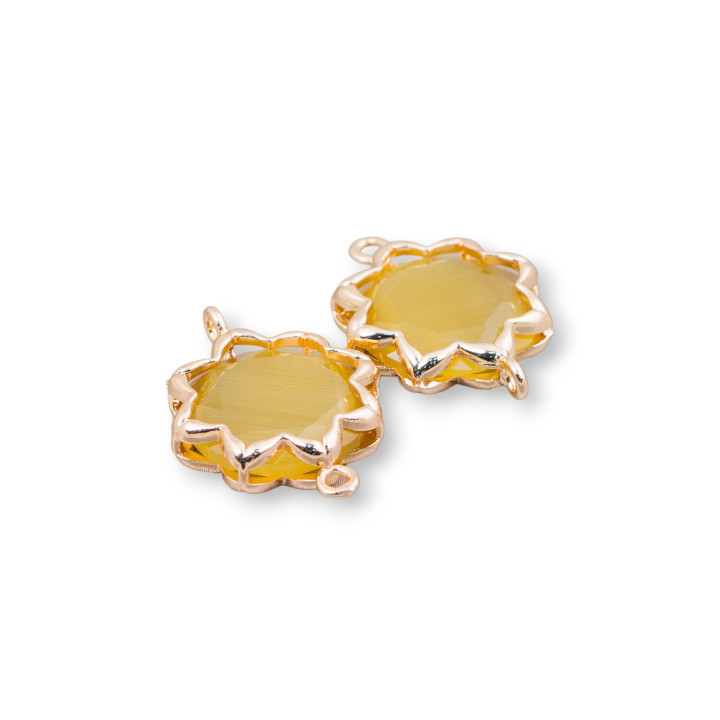 Μπρούτζινος σύνδεσμος εξαρτημάτων με Cat's Eye Morning Star 16mm 8τμχ Ανοιχτό καφέ