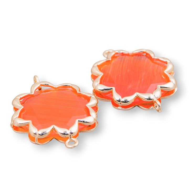 Cat Eye Messing Komponentenverbinder Morgenstern 25mm 4pcs Deep Orange