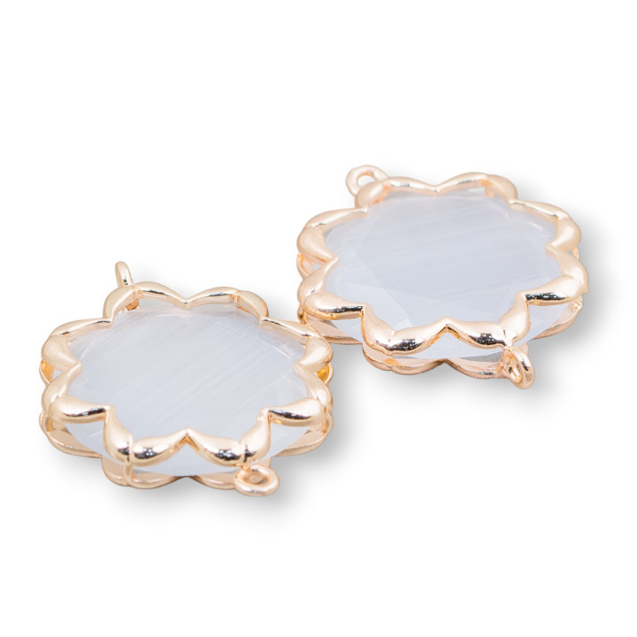 Cat Eye Laiton Composant Connecteur Morning Star 25mm 4pcs Blanc