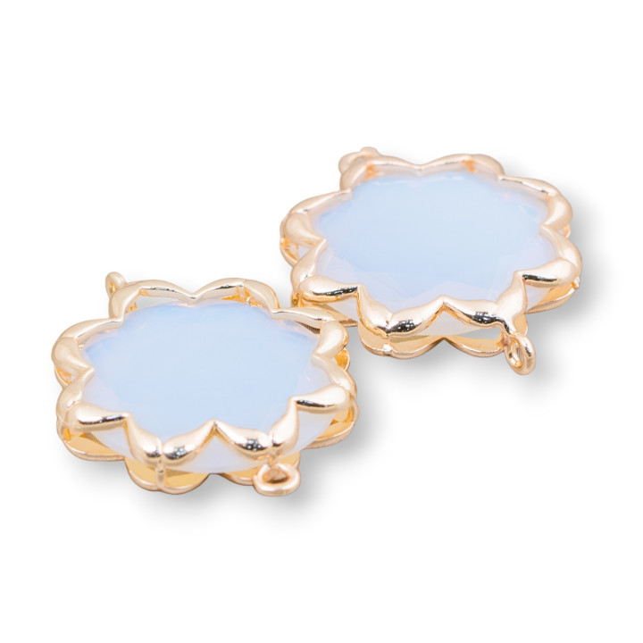 Connettore Componente Di Ottone Con Occhio Di Gatto Stella Del Mattino 25mm 4pz Bianco Opale