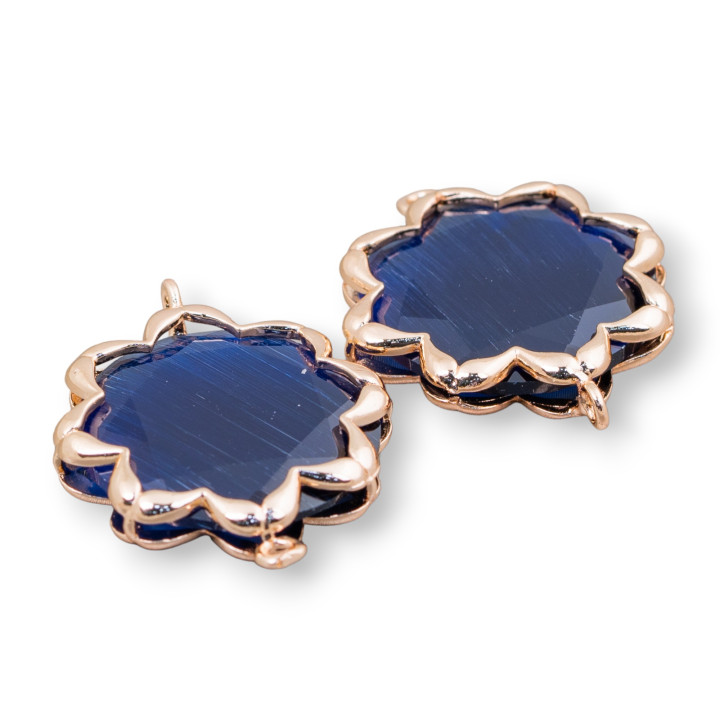 Cat Eye Laiton Composant Connecteur Morning Star 25mm 4pcs Bleu