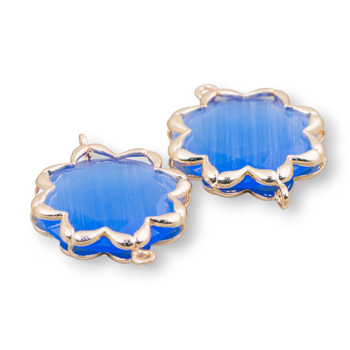 Connettore Componente Di Ottone Con Occhio Di Gatto Stella Del Mattino 25mm 4pz Blu Chiaro