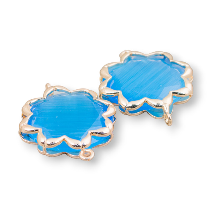 Conector Ojo de Gato Latón Componente Morning Star 25mm 4pcs Azul Claro