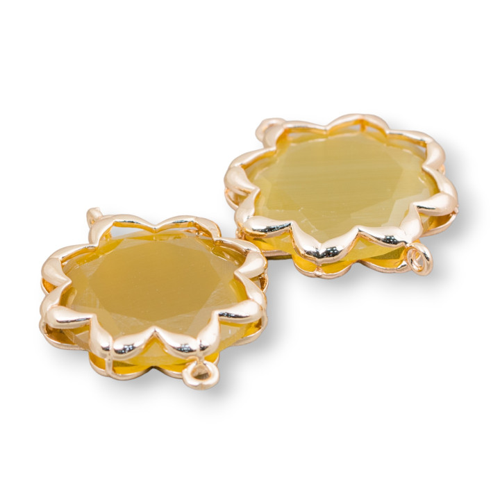 Cat Eye Laiton Composant Connecteur Morning Star 25mm 4pcs Brun Clair