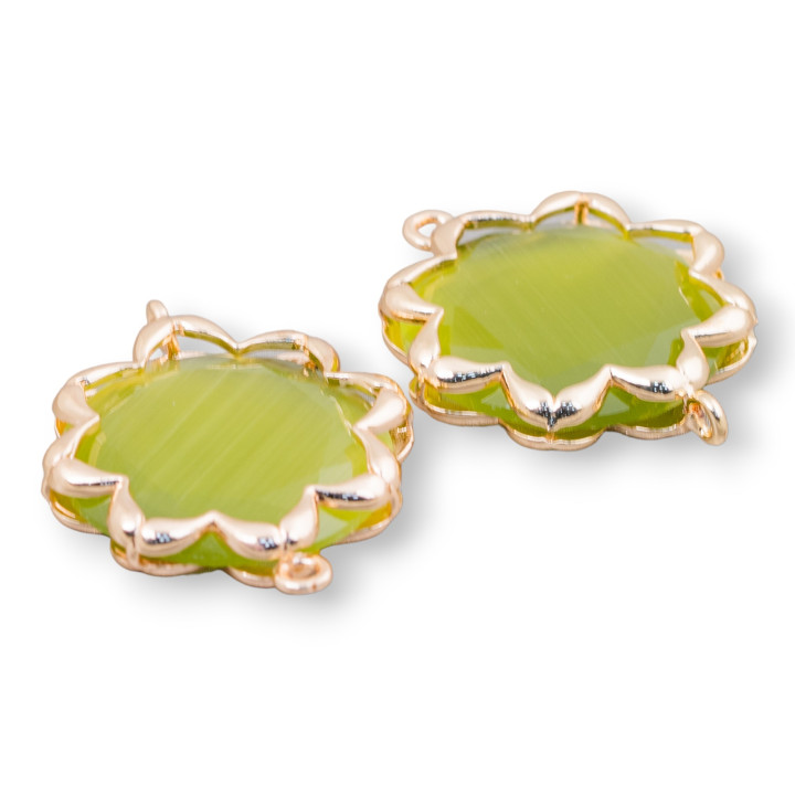 Cat Eye Laiton Composant Connecteur Morning Star 25mm 4pcs Vert Acide