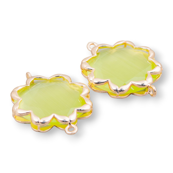 Connettore Componente Di Ottone Con Occhio Di Gatto Stella Del Mattino 25mm 4pz Verde Chiaro