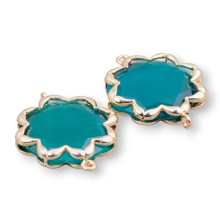 Cat Eye Messing Komponentenverbinder Morning Star 25mm 4pcs Smaragdgrün