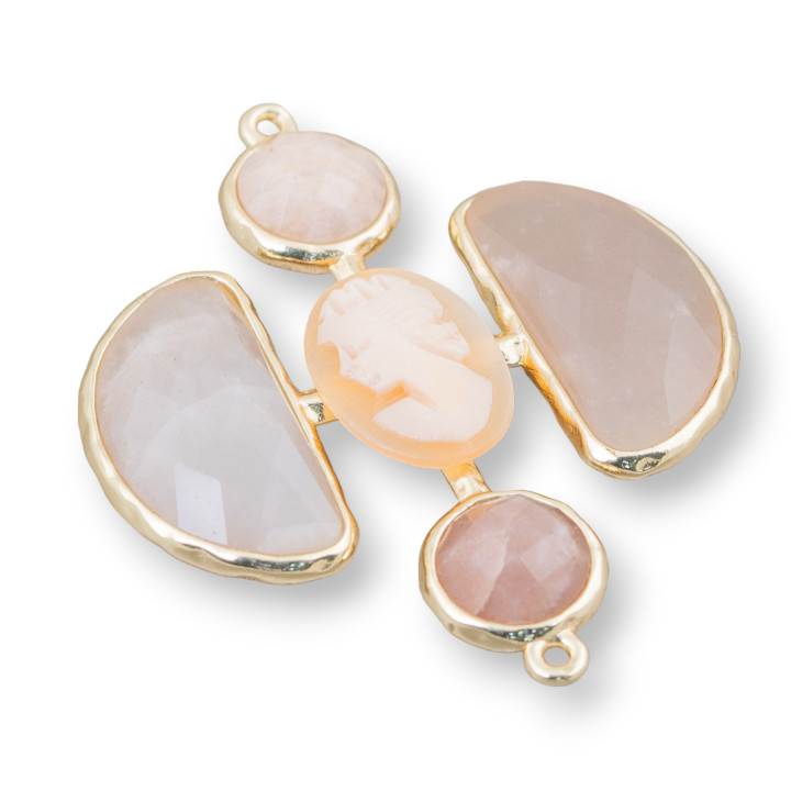 Connettore Componente Di Ottone Con Pietre Incastonate A Croce Con Cammeo E 2 Anellini 36x43mm 1pz