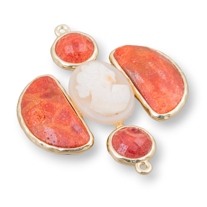 Σύνδεσμος ορειχάλκινου εξαρτήματος με πέτρες σταυρού με Cameo και 2 δαχτυλίδια 36x43 mm 1 τμχ Madrepora